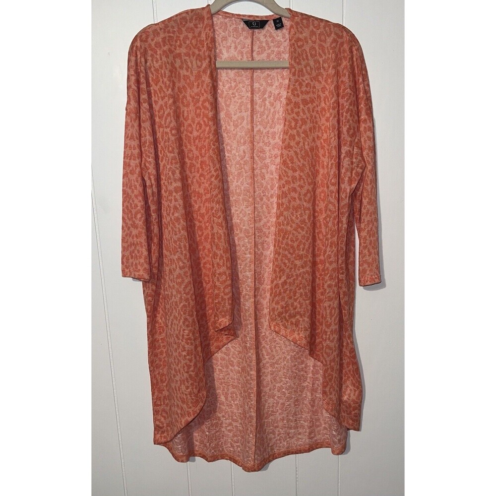 G by Giuliana Orange Leopard Print Long Cardigan Size XS (Oversized)